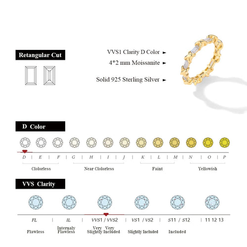 ATTAGEMS Moissanite Diamond Rings for Women Men D VVS1 Color Rectangle Cut S925 Sterling Silver Stackable Rings Wedding  Jewelry Luxlife Brands