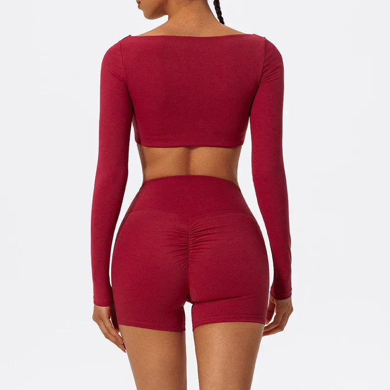 New Long sleeve Shirt Sports Set Women Fitness Tights Yoga Set Crop Top Running High Waist Gym Set Womens Outfits Yoga Clothing Luxlife Brands