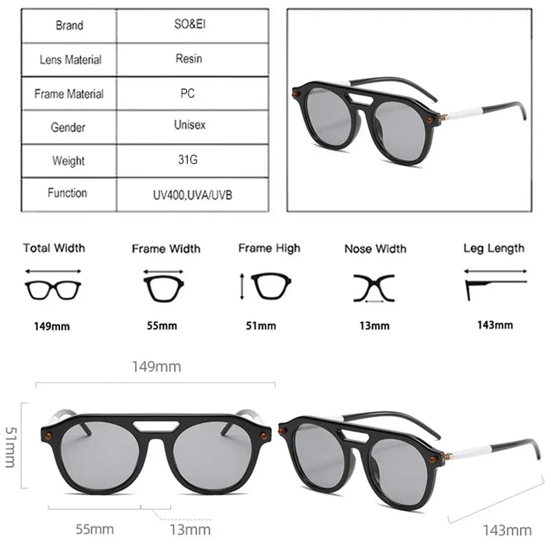 SO&EI Retro Double Bridges Pilot Men Rivets Sunglasses Fashion Clear Gradient Shades UV400 Women Brand Designer Punk Sun Glasses LUXLIFE BRANDS