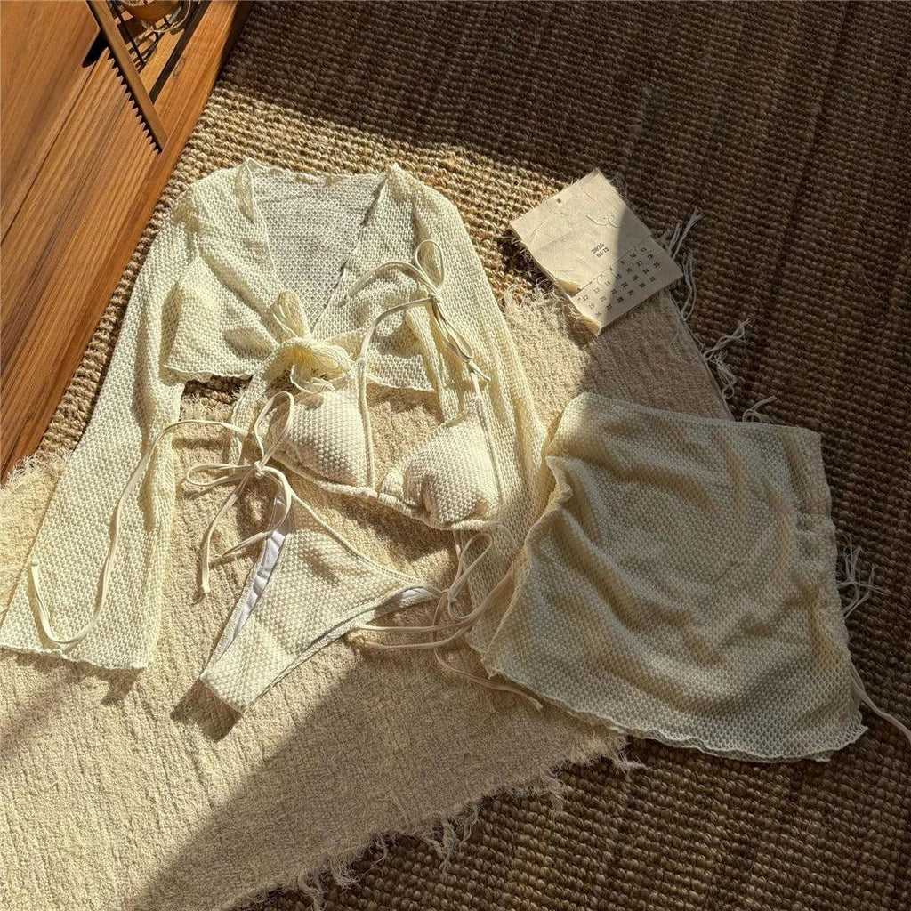 2025 Long Sleeve With Skirt Halter Bikini Women Swimwear Female Swimsuit Four-pieces Bikini set Bather Bathing Suit Swim V6358