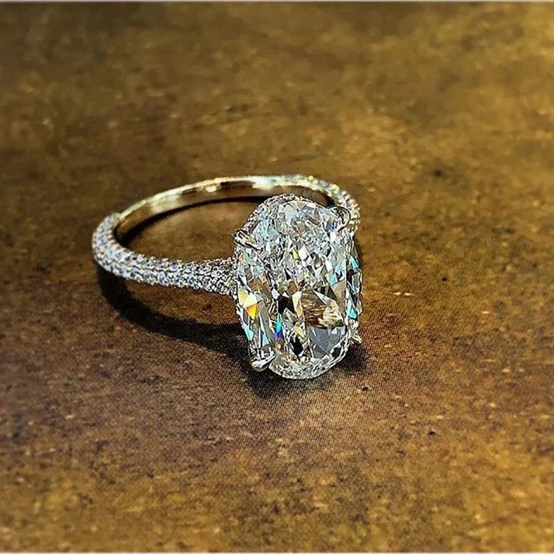 New 925 Sterling Silver Oval 4ct Lab Diamond Ring  Engagement Wedding Band Gig Stone Rings for Women Bridal Jewelry Gift Luxlife Brands