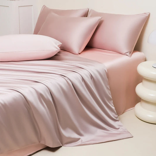 Satin Silk Bedding Set for Summer Solid Color Smooth Bed Sheet Set Single/Queen/King Ice Coolling Duvet Cover Sets 이불세트 Bedding