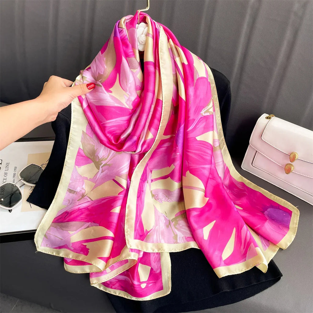 180*90cm Luxury Brand Women Summer Silk Scarves Shawls Lady Wraps Soft Female Geometry Beach Stole Bandanna Foulard Muffler