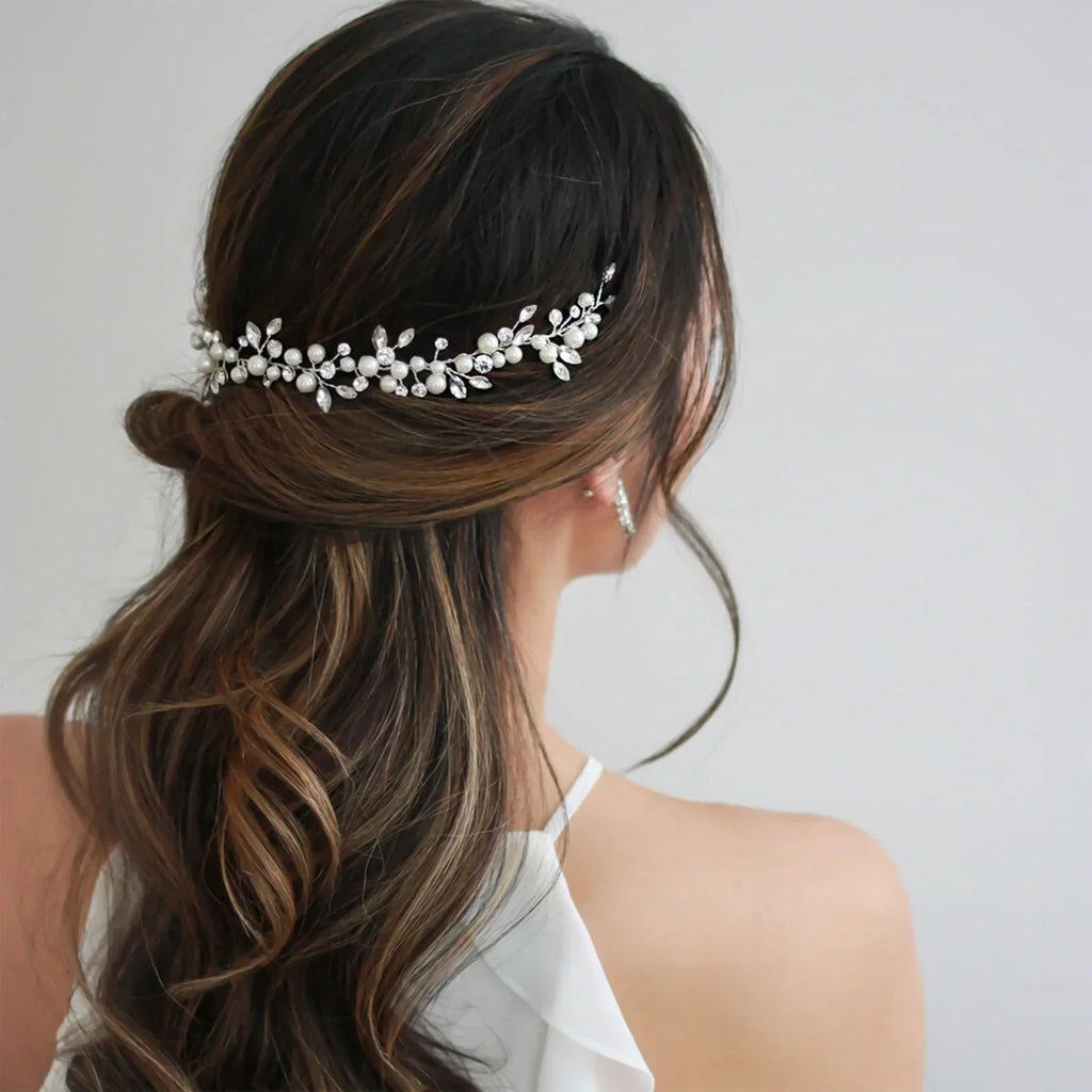 New Fashion Crystal Hair Band Headbands for Women Girls Handmade Wedding Hair Accessories White Pearl Flower Tiaras Crowns LUXLIFE BRANDS