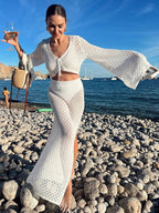 White Bell Sleeve Lace Top + Skirt Set Luxlife Brands