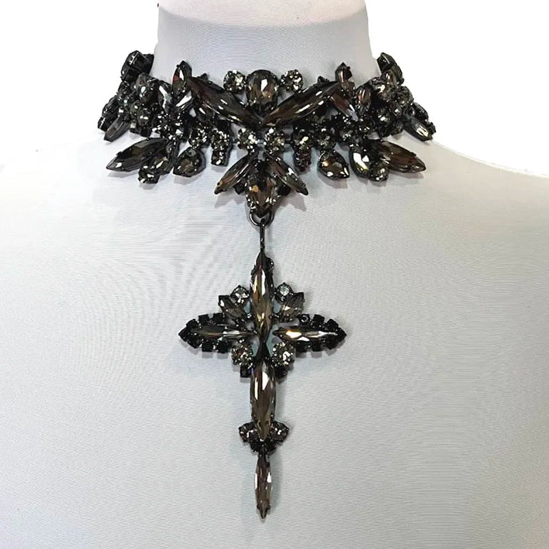 Rhinestone Cross Pendant Earring & Necklace Set