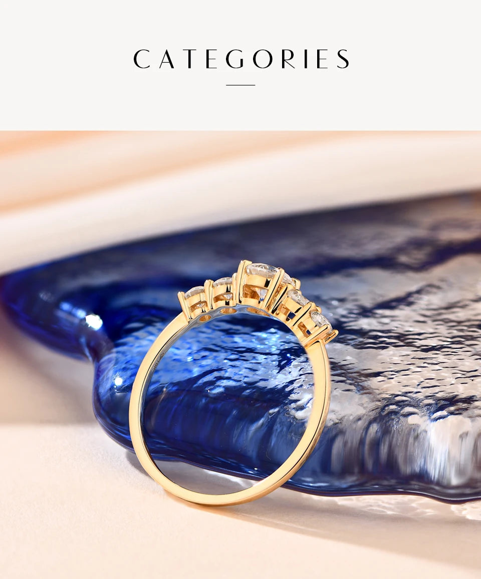 Round Cut D Color VVS1 Moissanite 10K 14K Yellow Gold Plated Engagement Wedding Band Moissanite Lab Grown Diamond Ring for Women