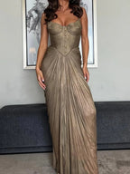 Antique Gold Low Back Lace-Up Party Dress Luxlife Brands