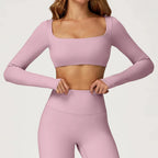Yoga Shirts Fitness Long Sleeve Women Sport Crop Top Women Square Neck Gym Top Yoga T-Shirt Clothing Casual Quick Dry Sportswear Luxlife Brands