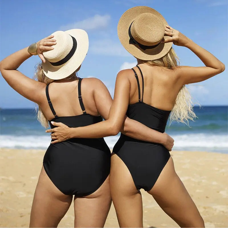 Sexy One Shoulder Cut Out One Piece Swimwear 2023 Black and White Bathing Suits Patchwork Push Up Swimsuit Women Bikini Set