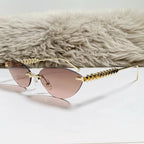 New Cat Eye Rivet Rimless Sunglasses Women Luxury Fashion Brand Oval Narrow Sun Glasses Shades Trendy Elegant Unique Eyewear Luxlife Brands