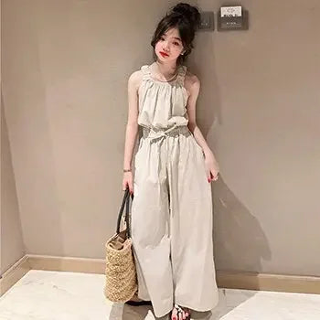 Summer Teen Girls Clothing Sets Children Fashion Princess Tops + Wide Leg Pants 2Pcs Outfits Kids Tracksuit 5 6 8 10 12 14 Years