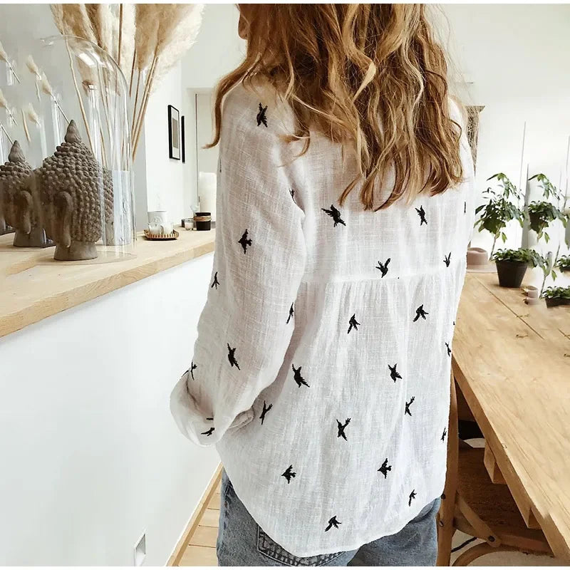 Fashion Women's Print Shirt Women's Long Sleeve Top Cotton Office 2024 Spring Summer Casual Loose Top Large 5XL Luxlife Brands