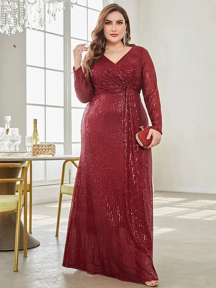 Luxury Long Sleeve V-Neck Formal Evening Dress