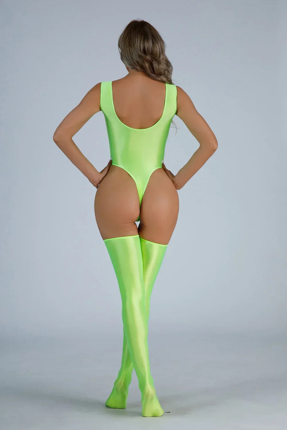 Sleeveless High Cut Thong Bodysuit Glossy Shiny Swimsuit Tights Hot Sexy Bikini Sukumizu Swimwear Body Tops Athletic Gym Leotard