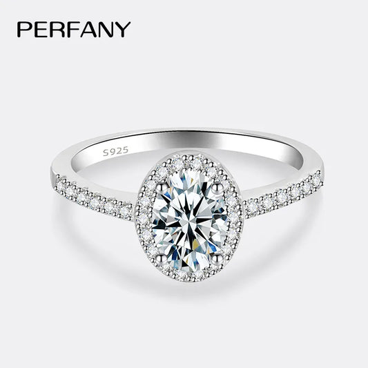 PERFANY 1/2CT Oval Cut Moissanite Ring for Women S925 Pure Silver Shiny Laboratory Certified Diamond Wedding Luxury Jewelry