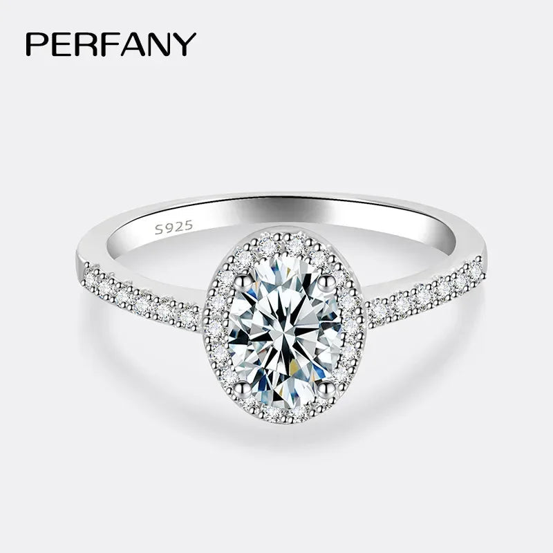 PERFANY 1/2CT Oval Cut Moissanite Ring for Women S925 Pure Silver Shiny Laboratory Certified Diamond Wedding Luxury Jewelry Luxlife Brands