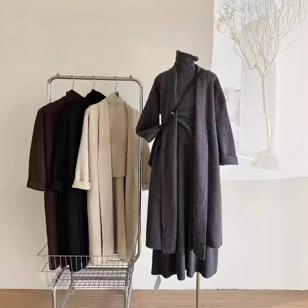 Women’s Long Sweater Vest & Top & High Waist Skirt Set