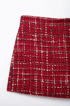 HH Women Fashion Red Texture Skirt Sets Single Breasted Lapel Jacket Coat Side Zipper Shorts Skirts High Street Lady Outfit Luxlife Brands