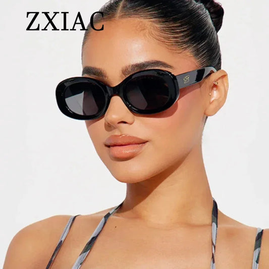 ZXIAC Fashion Oval Frame Sunglasses Women Brand Luxury Designer 90s Vintage Sun Glasses for Men Grey Lens Eyewear UV400 Shades