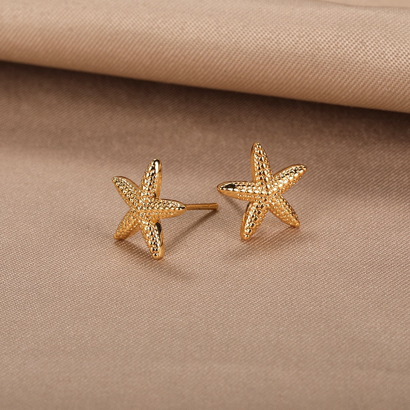 Big Starfish Stud Earrings For Women Sea Shell Earrings Round Ear Summer Beach Jewelry Best Friend Gift 2022