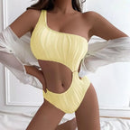 Sexy Rib One Shoulder Swimwear Women One Piece Swimsuit New 2023 High Waist Bathing Suit Cut-out Swimming for Beachwear Monokini