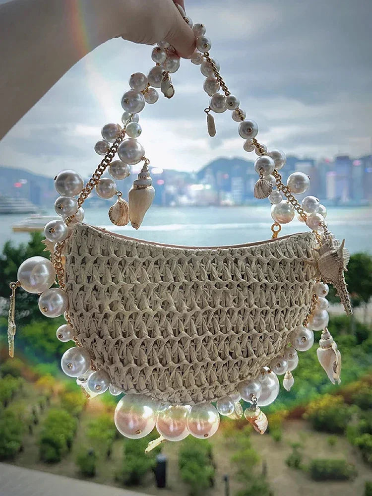 Lady Evening Bags For Women Luxury Designer Brand Handbags And Purses 2023 New In Papyrus Woven Chain Beaded Trim Shoulder Bag Luxlife Brands