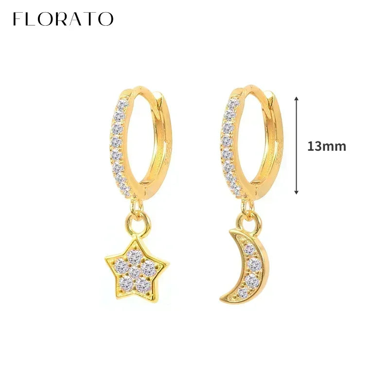 Luxury white crystal zircon earrings 925 sterling silver ear needles Hoop gold earrings For women Fashion Luxury Wedding Jewelry