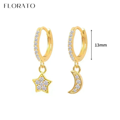 Luxury white crystal zircon earrings 925 sterling silver ear needles Hoop gold earrings For women Fashion Luxury Wedding Jewelry