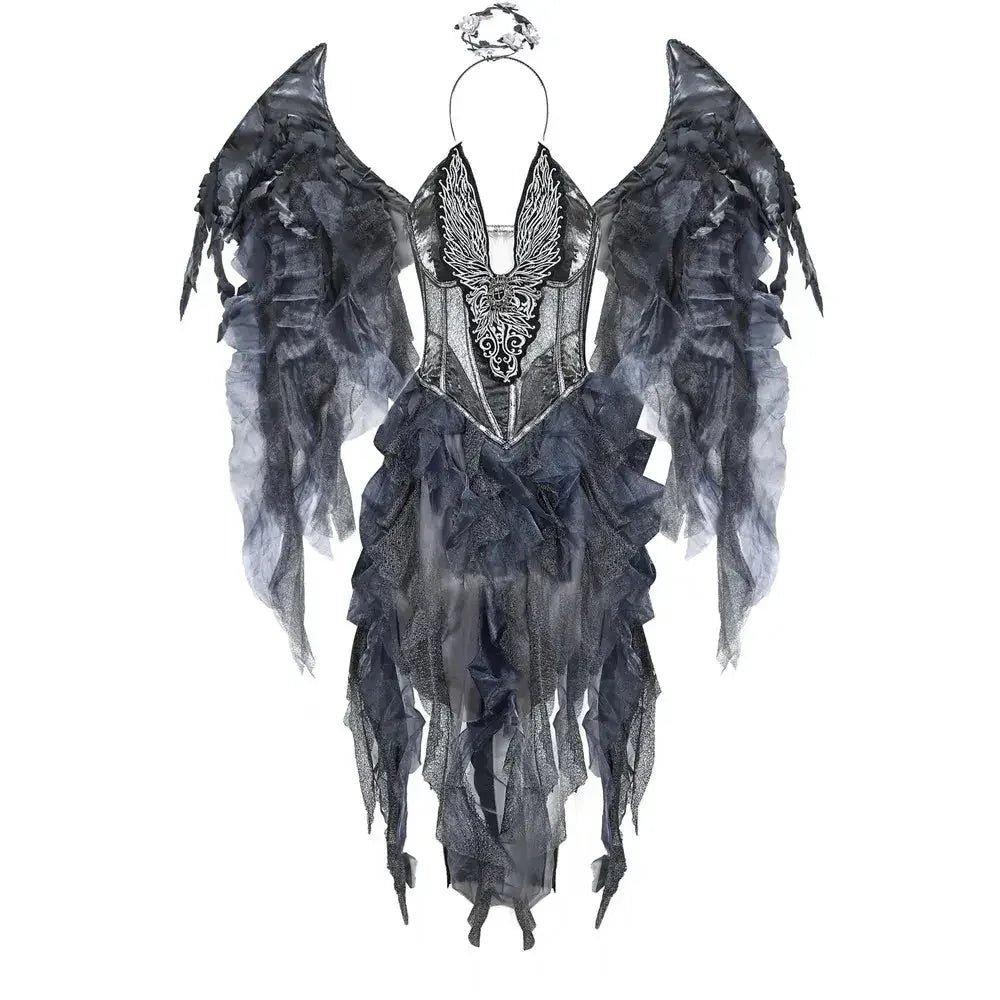 Hot Sale Dark Fallen Angel Costume Halloween Cosplay Fancy Dress with Wings - LUXLIFE BRANDS