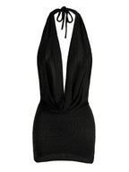 2026 Women New Year Bright Silk Dresses Sexy Stacked V Halter Neck Backless Knit Beach Mini Dress Summer Swimsuit Cover Up K145 Luxlife Brands