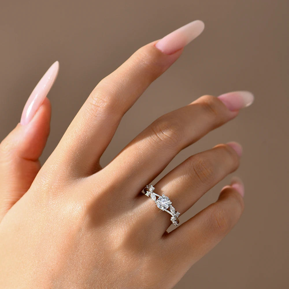LUX FINE JEWELRY | Moissanite Round Cut 0.8ct D Color VVS1 925 SS Engagement Ring Luxlife Brands