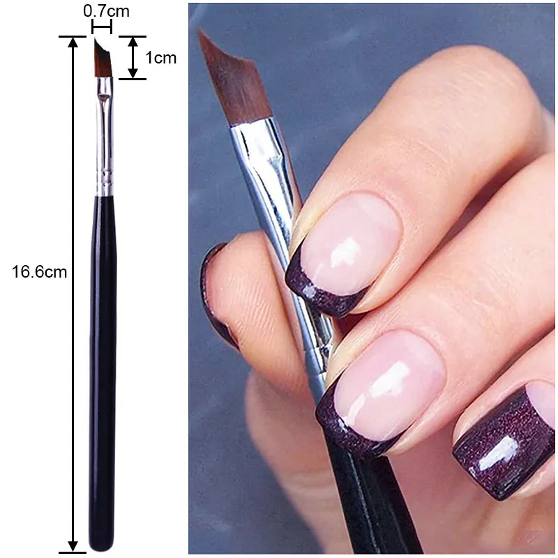 French Tips Oblique Nail Brush Black Handle Half Moon Shape UV Gel Nail Painting Drawing Pen Manicure DIY Design Tools LUXLIFE BRANDS