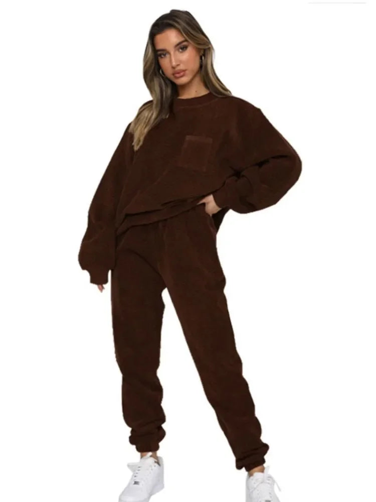 Corduroy Long Sleeve Hoodie and Pants Set