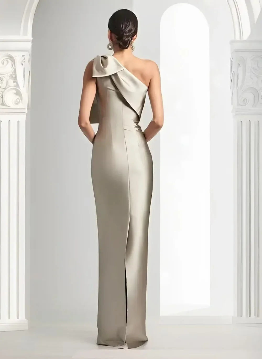 Satin Single Shoulder With Bow Bridal Formal Dress