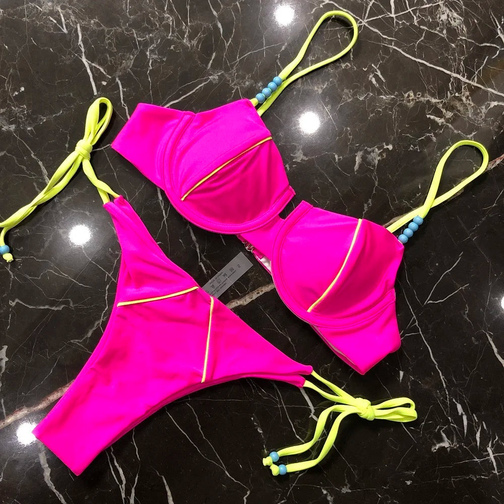 Sexy Bikini 2022 Push Up Bikini Set Yellow Swimwear Women Micro Swimsuit Female Bandage Biquini Beach Wear Swimming Two-Piece Luxlife Brands