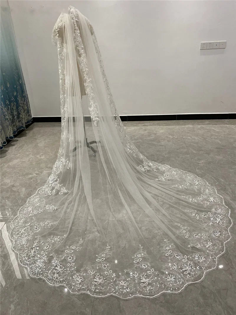 Luxury Cathedral Length Bridal Veils One Layer White or Ivory 3m  3. 5 Meters 4m 5m Long Wedding  Veil for Bride with Metal Comb LUXLIFE BRANDS