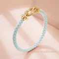 MOONLIGHT Women's Trendy Round Metal Brand Genuine Braided Leather Bracelet Cubic Zirconia Bracelet Female Jewelry Accessories
