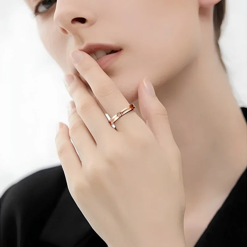 AAA CZ Cubic Zirconia Ring Stainless Steel Shinning Crystal Couple Ring Forever Love For Romantic Wedding Rings Luxlife Brands