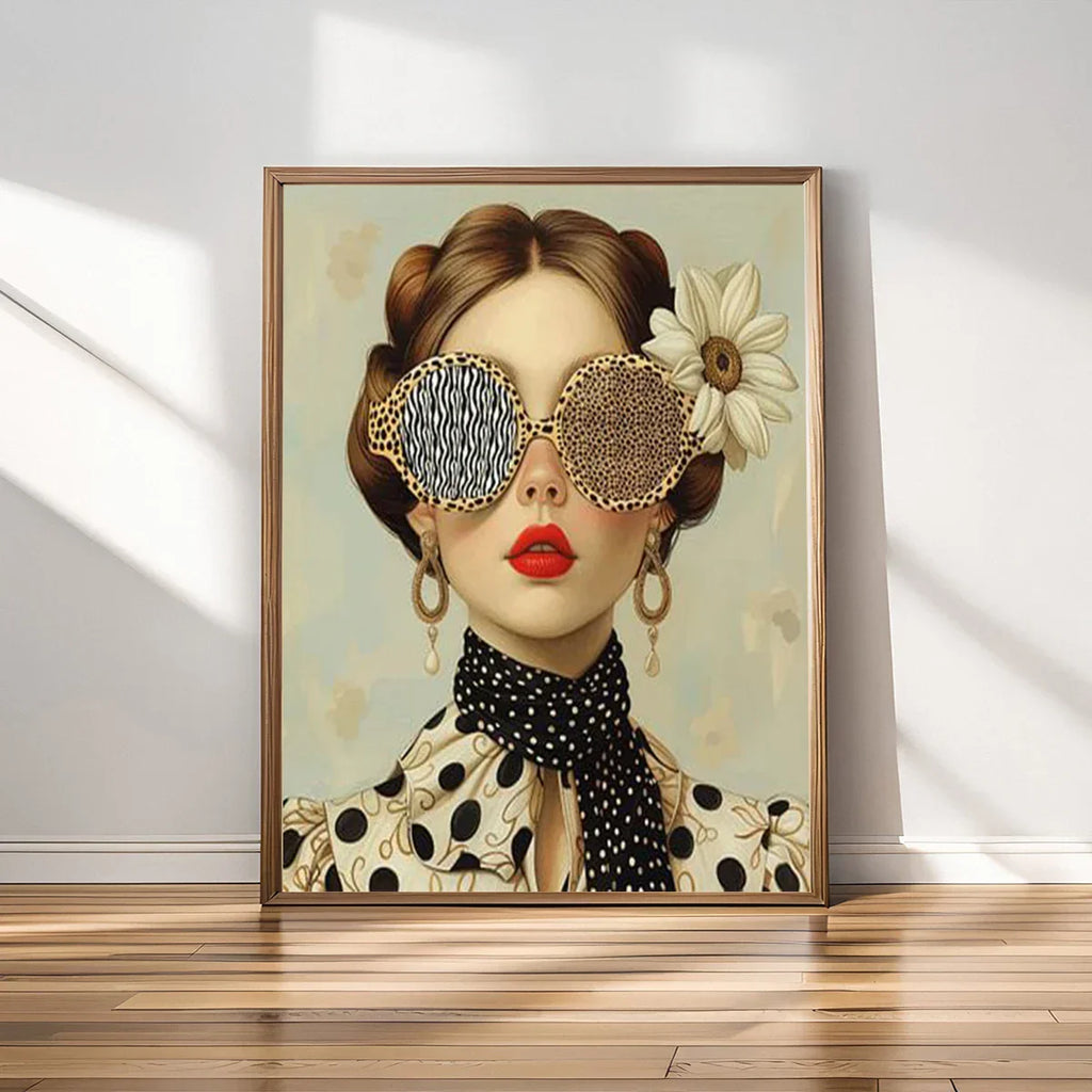 Nordic Boho Fashion Glasses Woman With Flowers Wall Art Canvas Painting Butterfly With Girl Portrait Poster Prints Mural Picture