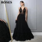 ROSES A Line Tank Evening Dresses Net Beading Sequin Charming Prom Dress Embroidery Party Dresses Custom Size vestidos de noche Luxlife Brands