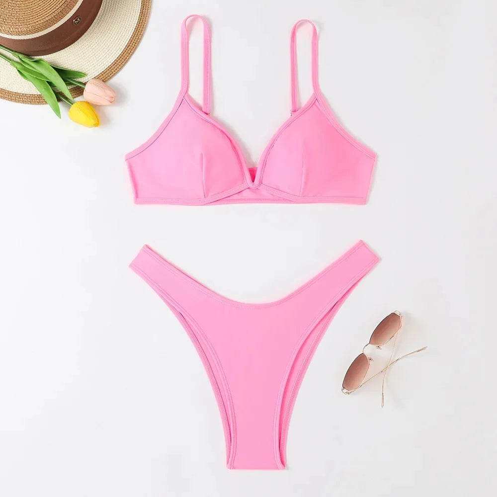 Hot Sale Of The Season New Pure Color Sexy Quick Dry Tight Bikini Swimwear for Holiday Hot Girl Cross-Border Bikini Set Women's Luxlife Brands