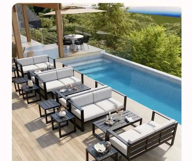 Aluminum Alloy Garden Sofas Waterproof Sunscreen Outdoor Furniture Home Courtyard Balcony Garden Sofa Coffee Table Combination L