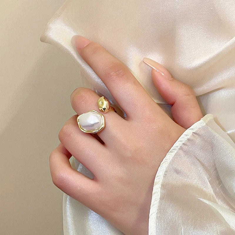 Imitation Baroque Pearl Design Geometric Shape Metal Open Rings 2024 Fashion Jewelry Wedding Party Luxury Accessories for Women