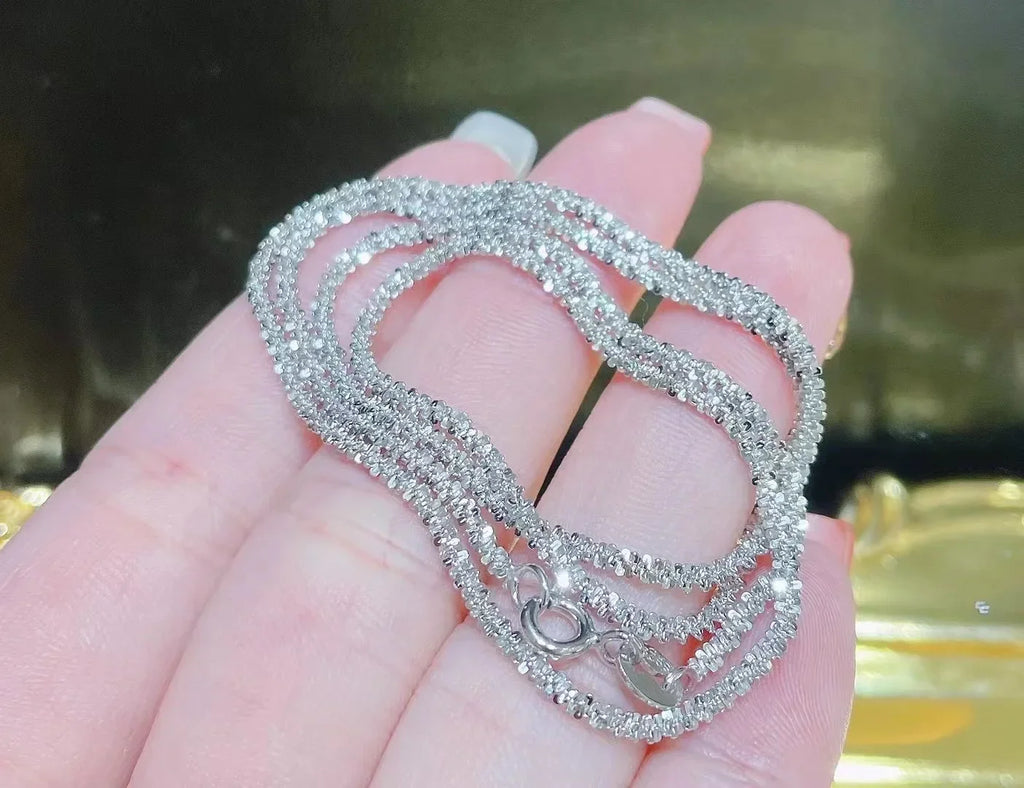 Genuine  Italian S925 Sterling Silver Necklace Sparkling Clavicle Chain Sweater Chain High Jewelry for Woman Fine Jewelry Gifts LUXLIFE BRANDS