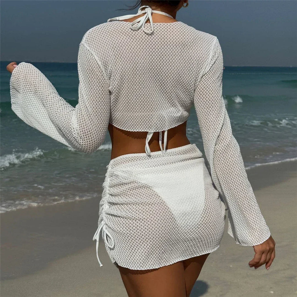 2025 Long Sleeve With Skirt Halter Bikini Women Swimwear Female Swimsuit Four-pieces Bikini set Bather Bathing Suit Swim V6358