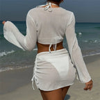 2025 Long Sleeve With Skirt Halter Bikini Women Swimwear Female Swimsuit Four-pieces Bikini set Bather Bathing Suit Swim V6358 Luxlife Brands