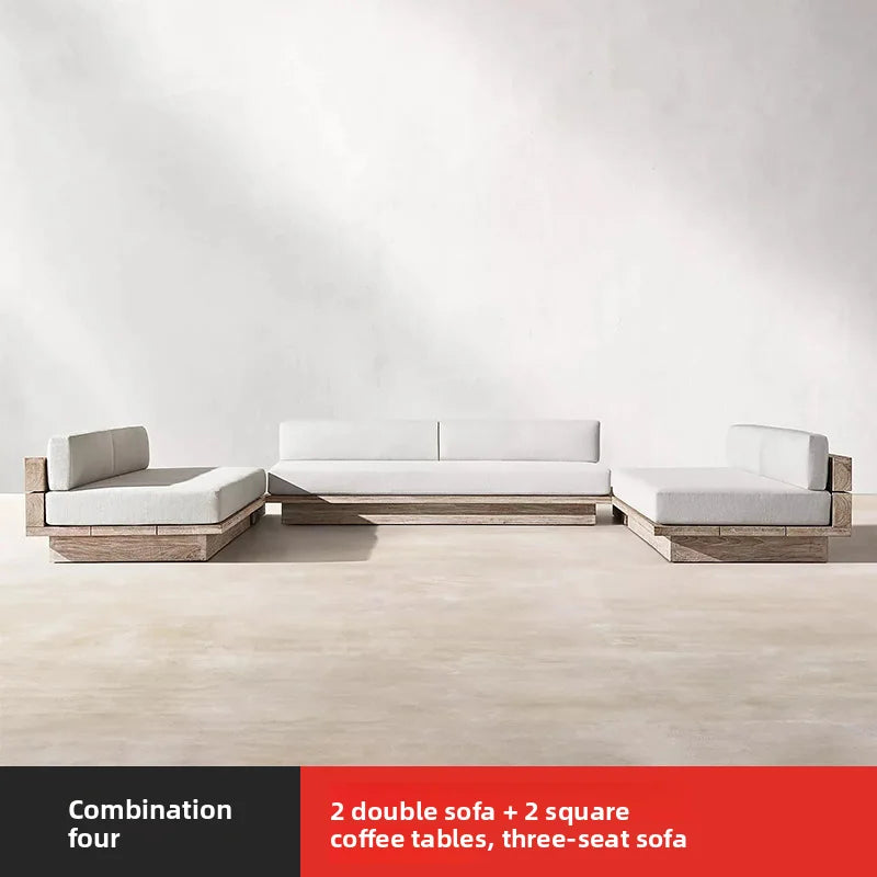 Outdoor Sofa, Creative Garden Courtyard Teak Furniture, Waterproof and Sun-proof, Outdoor Open-air Sofa Set