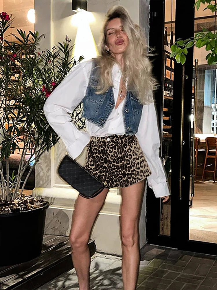 Aynaray Spring Summer 2024 Women Sexy Shorts Leopard Shorts Women Casual High Waist Street Basics Zipper Shorts