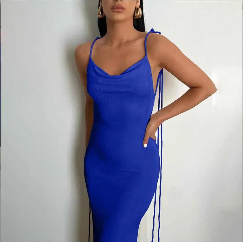 Kendall Halter Backless Bodycon Maxi Party Dress